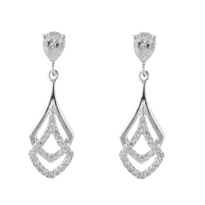 Sterling Silver Diamond Simulant Cubic Zirconia Drop Earrings Ladies