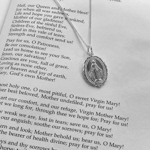 Miraculous Mary Medal Pendant Solid Sterling Silver Holy Virgin Mary Necklace, Ladies Men&#39;s Catholic Holy Mother Christian Religious Jewelry