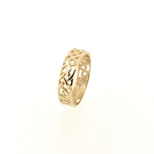 Solid 9ct Yellow Gold Irish Celtic Infinity Knot 5mm Band Ring, Braided Knots Infinite Love, British Hallmarked Ladies Mens Celtic Jewellery