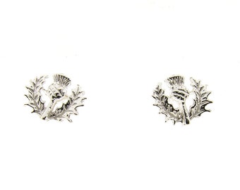 Sterling Silver Scottish Thistle Design Stud Earrings, Ladies Thistle Floral, Bravery Earrings