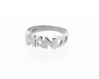 Solid Sterling Silver Nan Signet Ring with Hearts, UK Sizes I to W, USA Sizes 4 to 11, Nanna Birthday Jewellery Gifts