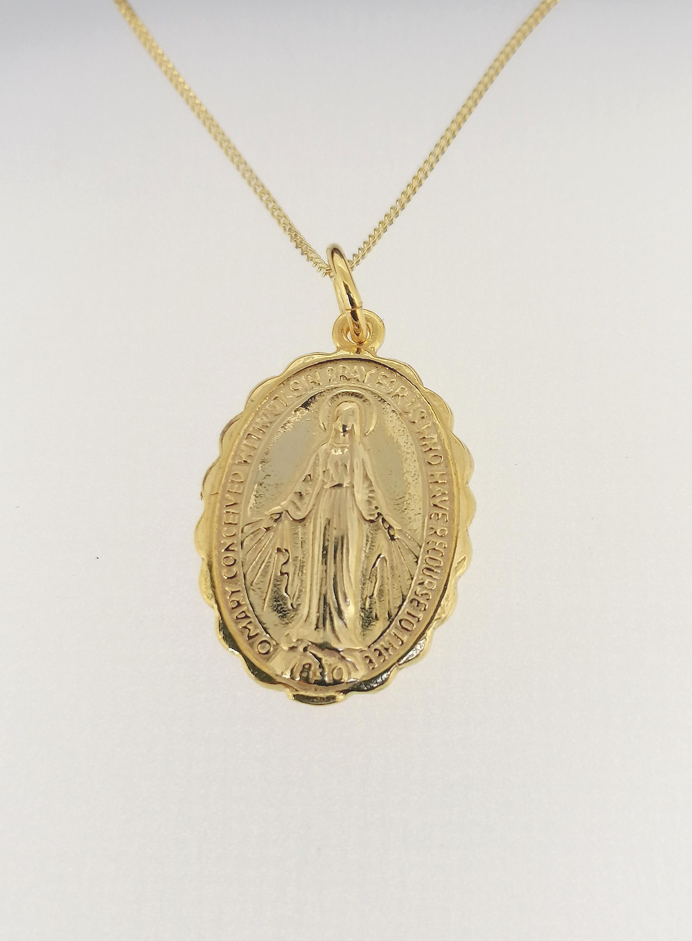 Miraculous Mary Medal Pendant 14k Yellow Gold Plated Holy Virgin Mary ...