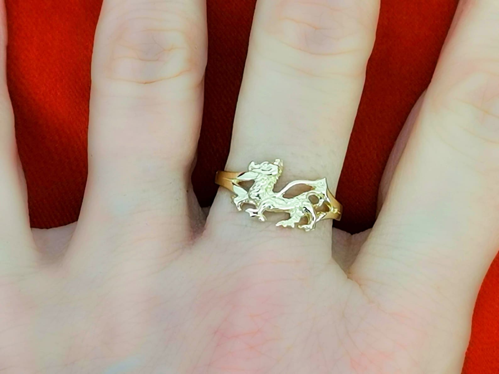 Solid 9ct Yellow Gold Welsh Dragon Ring, National Symbol of Wales, Men ...
