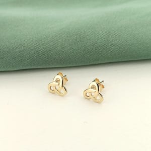 9ct Yellow Gold Small Celtic Trinity Knot Stud Earrings, Ladies Holy Trinity Symbol of Protection, Womens 9K Irish Triquetra Jewellery Gift