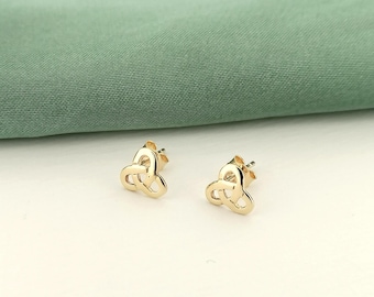 9ct Yellow Gold Small Celtic Trinity Knot Stud Earrings, Ladies Holy Trinity Symbol of Protection, Womens 9K Irish Triquetra Jewellery Gift
