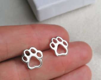 Sterling zilveren hond pootafdruk Stud Oorbellen, dames meisjes hond minnaar sieraden geschenken