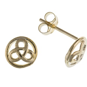 Boucles d'oreilles rondes en or jaune 9 carats celtiques, petits clous triquetra pour femmes, symbole de protection, cadeau du patrimoine irlandais