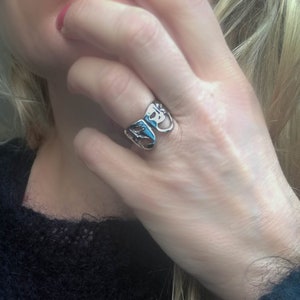 Solid Sterling Silver Greek Comedy & Tragedy Theatre Mask Ring, Thalia and Melpomene Design, UK Sizes L to Q, USA Sizes 5 to 8