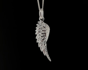 Angel Wing Pendant Sterling Silver, Women's Guardian Angel Single Wing Necklace, Symbol of Protection