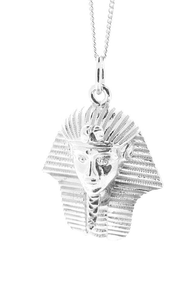 Sterling Silver King Tutankhamun Pendant & 18" Chain, Symbol of Egypt Necklace, Ancient Egyptian Jewellery, Mens and Ladies Egyptian Pharaoh