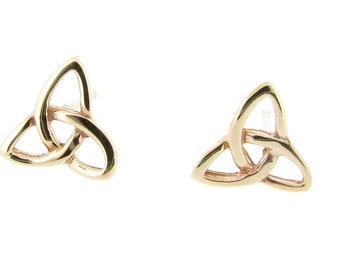 Solid 9ct Yellow Gold Celtic Trinity Knot Triquetra Stud Earrings, Womens Irish Heritage Gift, Holy Trinity Symbol of Protection and Faith