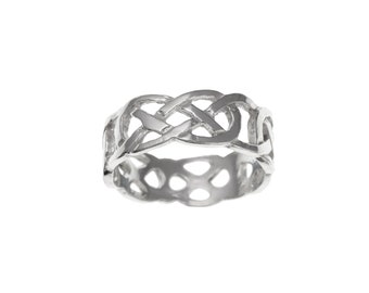 Solid Sterling Silver Celtic Infinity Knot Ring, Large Celtic Band, UK Sizes J to Z USA Sizes 4.5 to 12.5, Mens Womens Unisex Irish Wedding