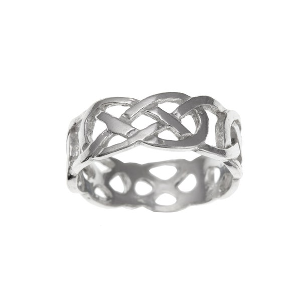 Massiver Sterling Silber keltischer Unendlichkeitsknoten Ring, große keltische Band, UK Größen J bis Z USA Größen 4,5 bis 12,5, Mens Womens Unisex Irish Wedding