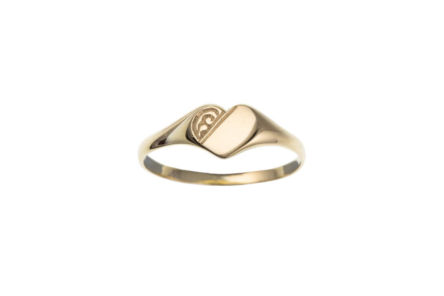 Solid 9ct Yellow Gold Half Engraved Heart Signet Ring Ladies
