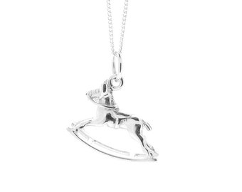 Sterling Silber Kinder Schaukelpferd Anhänger & Kette Halskette, Mädchen Pferd Liebhaber Geschenk,