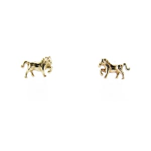 Solid 9ct Yellow Gold Small Prancing Pony Horse Stud Earrings, Children&#39;s Ladies Tiny Horse Riding Equestrian Jewellery, Horse Lover Gift