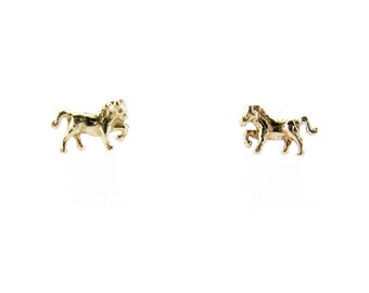 Solid 9ct Yellow Gold Small Prancing Pony Horse Stud Earrings, Children's Ladies Tiny Horse Riding Jewellery