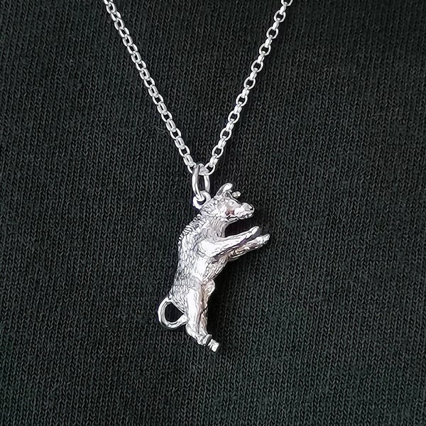 Men's Solid Sterling Silver Bull Pendant Necklace, Taurus Zodiac Star Sign, Symbol of Strength Fertility