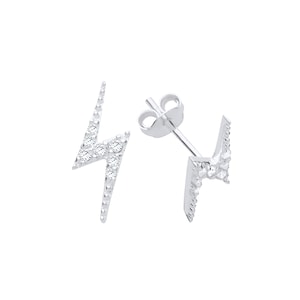 Sterling Silver Lightening Strike Stud Earrings with Diamond Simulant Cubic Zirconia