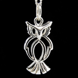 Owl Pendant Necklace 925 Sterling Silver with 18&quot; Silver Chain Necklace, Owl Wisdom & Protection Animal Amulet
