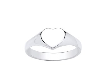 925 Sterling Silver Ladies Heart Shape Signet Ring Personalized Script Letter Engraving - UK Sizes J - T  USA Sizes 4.5 - 9.5