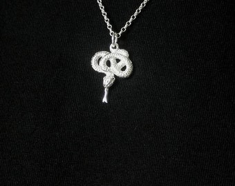 Men's Coiled Snake Sterling Silver Pendant Necklace, Symbol of Fertility, Snake Gifts for Men
