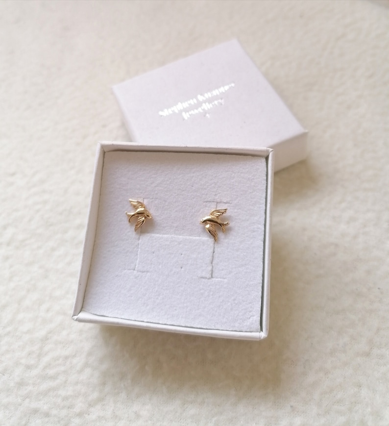 Solid 9ct Yellow Gold Swallow Bird Stud Earrings Ladies Etsy UK