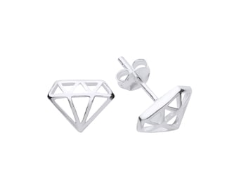 925 Sterling Silver Diamond Shape Stud Earrings Ladies