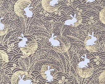 Japanese Paper - Origami Paper - Washi Paper - Yuzen Paper - Chiyogami Paper - Brown Autumn Moon Rabbit 0329