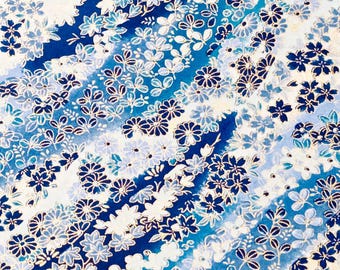 Papel japonés - Papel de origami - Papel washi - Papel yuzen - Papel chiyogami - Flores surtidas azules y blancas 0391