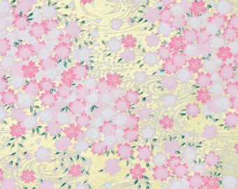 Japanese Paper - Origami Paper - Washi Paper - Yuzen Paper - Chiyogami Paper - Pink and White Cherry Blossoms on Gold 0364