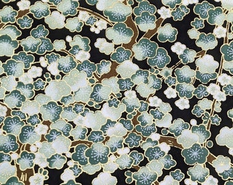 Origami Paper - Washi Paper - Yuzen Paper - Chiyogami Paper - Various Pack Sizes - Green Plum Blossom Tree on Black - #0073
