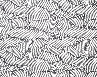 Origami Paper - Washi Paper - Yuzen Paper - Chiyogami Paper - Various Pack Sizes - Black Waves on White - #0998