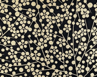 Origami Paper - Washi Paper - Yuzen Paper - Chiyogami Paper - Various Pack Sizes - Gold Round Blossoms on Black - #1006