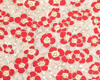 Origami Paper - Washi Paper - Yuzen Paper - Chiyogami Paper - Various Pack Sizes - Red Cherry Blossoms on Brown - #0629