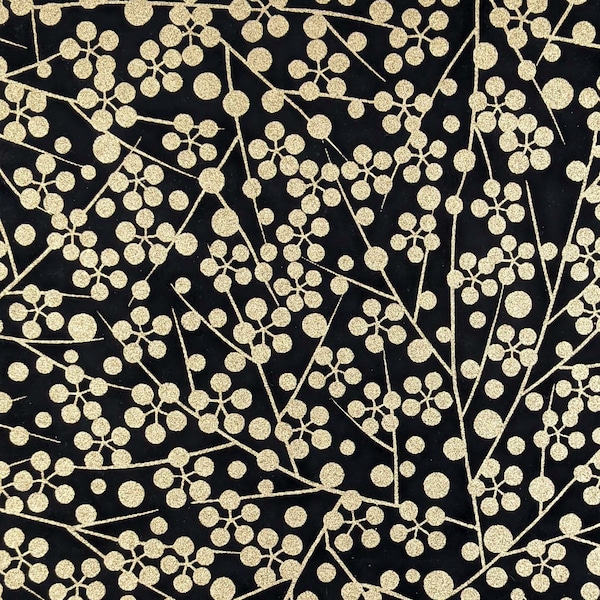 Origami Paper - Washi Paper - Yuzen Paper - Chiyogami Paper - Various Pack Sizes - Gold Round Blossoms on Black - #1006