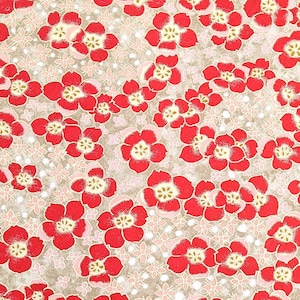 Origami Paper - Washi Paper - Yuzen Paper - Chiyogami Paper - Various Pack Sizes - Red Cherry Blossoms on Brown - #0629**