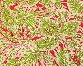 Origami Paper - Washi Paper - Yuzen Paper - Chiyogami Paper - Various Pack Sizes - Green & Pink Fronds on Red - #0266