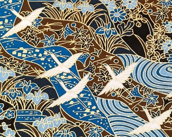 Japanese Paper - Origami Paper - Washi Paper - Yuzen Paper - Chiyogami Paper - Cranes on Blue Floral 0024