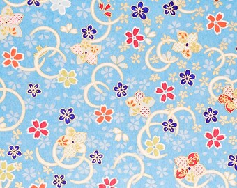 Japanese Paper - Origami Paper - Washi Paper - Yuzen Paper - Chiyogami Paper - Cherry Blossoms on Sky Blue 0421
