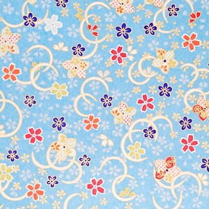 Origami Paper - Washi Paper - Yuzen Paper - Chiyogami Paper - Various Pack Sizes - Cherry Blossoms on Sky Blue - #0421