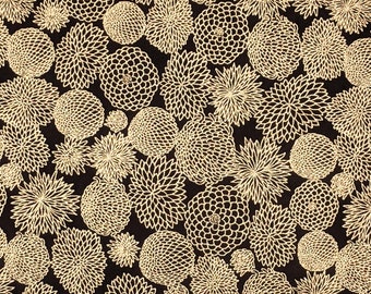 Papel japonés - Papel origami - Papel washi - Papel Yuzen - Papel Chiyogami - Pequeños crisantemos dorados sobre negro - #0470