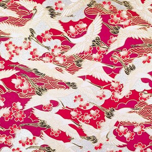 Origami Papier - Washi Papier - Yuzen Papier - Chiyogami Papier - Verschiedene Packungsgrößen - Kraniche & Kirschblüten auf Rot Pink - #1025