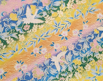 Japanese Paper - Origami Paper - Washi Paper - Yuzen Paper - Chiyogami Paper - Rainbow Cranes and Flowers 0195