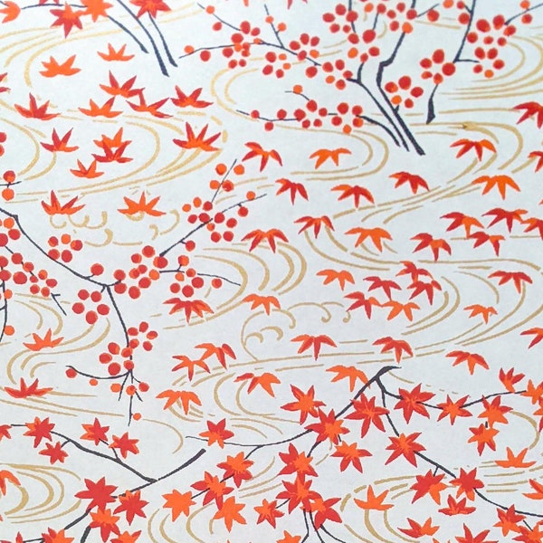 Origami Paper - Washi Paper - Yuzen Paper - Chiyogami Paper - Various Pack Sizes - Orange Maple Leaves on Light Blue - #1022