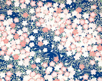 Origami Paper - Washi Paper - Yuzen Paper - Chiyogami Paper - Various Pack Sizes - Pink Cherry Blossoms on Blue - #0766