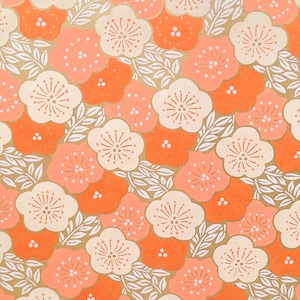 Origami Papier - Washi Papier - Yuzen Papier - Chiyogami Papier - Verschiedene Packungsgrößen - Orange Pflaumenblüten auf Gold - #1015