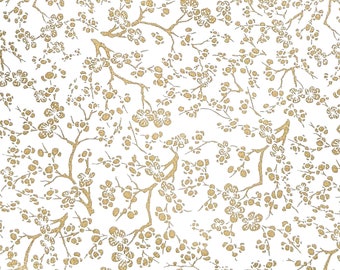Origami Paper - Washi Paper - Yuzen Paper - Chiyogami Paper -Various Pack Sizes - Gold Plum Blossoms on White - #0974