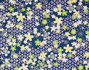 Origami Papier - Washi Papier - Yuzen Papier - Chiyogami Papier - Verschiedene Packungsgrößen - Kirschblüten und Kikkou auf Blau - #1073