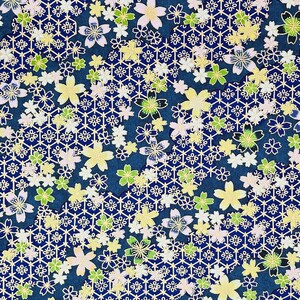 Origami Paper - Washi Paper - Yuzen Paper - Chiyogami Paper - Various Pack Sizes - Cherry Blossoms and Kikkou on Blue - #1073